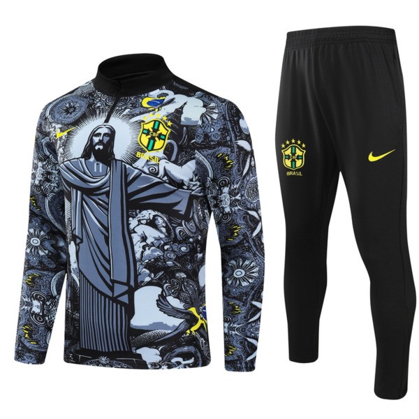 Brasile Tute Felpe da Allenamento Bambino 2024 25 1 4 Zip Nero