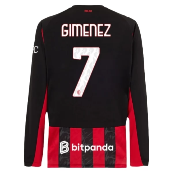 Maglia AC Milan Gimenez 7 Divisa Prima 2025/26 Manica Lunga Maglia AC Milan Gimenez 7 Divisa Prima 2025/26 Manica Lunga