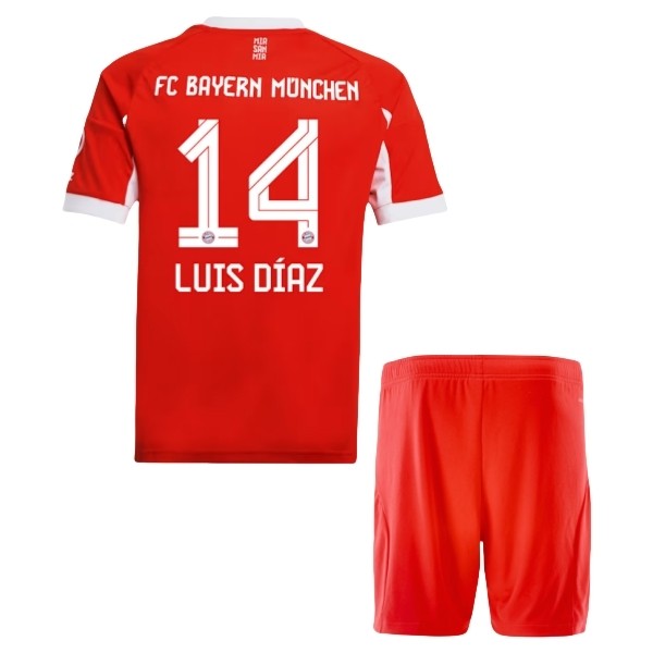 Maglia FC Bayern München Luis Díaz 14 Kit Gara Home Bambino 2025/26 Maglia FC Bayern München Luis Díaz 14 Kit Gara Home Bambino 2025/26