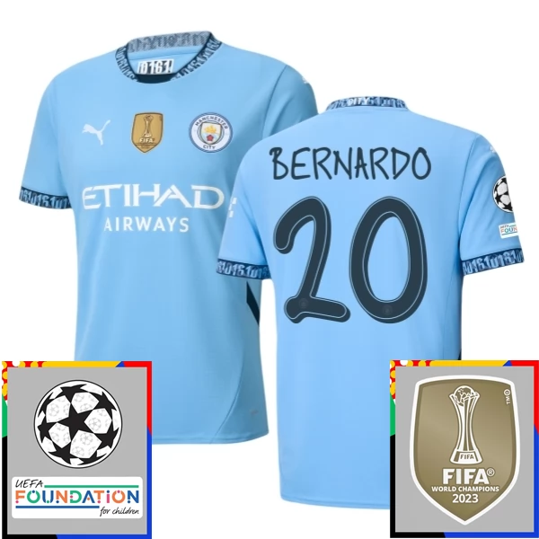 Maglia Manchester City Bernardo 20 Divisa Prima Champions League With Patch 2024/25 Maglia Manchester City Bernardo 20 Divisa Prima Champions League With Patch 2024/25
