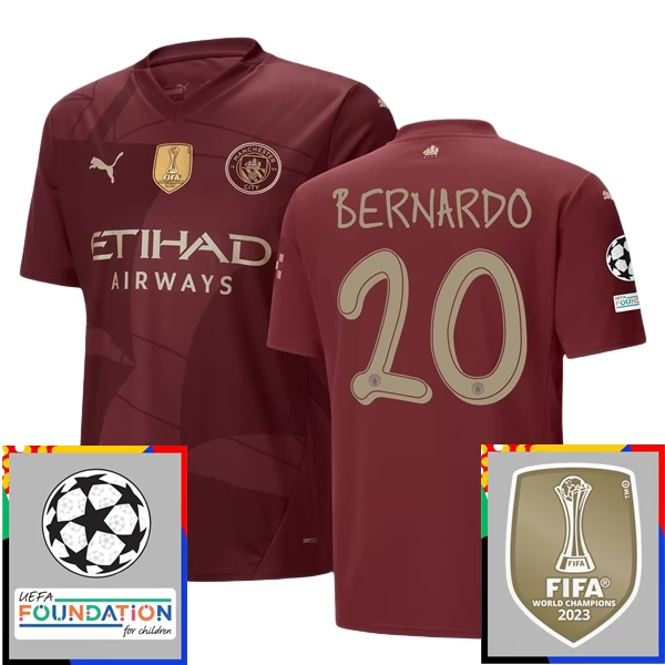 Maglia Manchester City Bernardo 20 Divisa Terza Champions League With Patch 2024/25 Maglia Manchester City Bernardo 20 Divisa Terza Champions League With Patch 2024/25