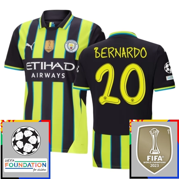 Maglia Manchester City Bernardo 20 Divisa Trasferta Champions League With Patch 2024/25 Maglia Manchester City Bernardo 20 Divisa Trasferta Champions League With Patch 2024/25