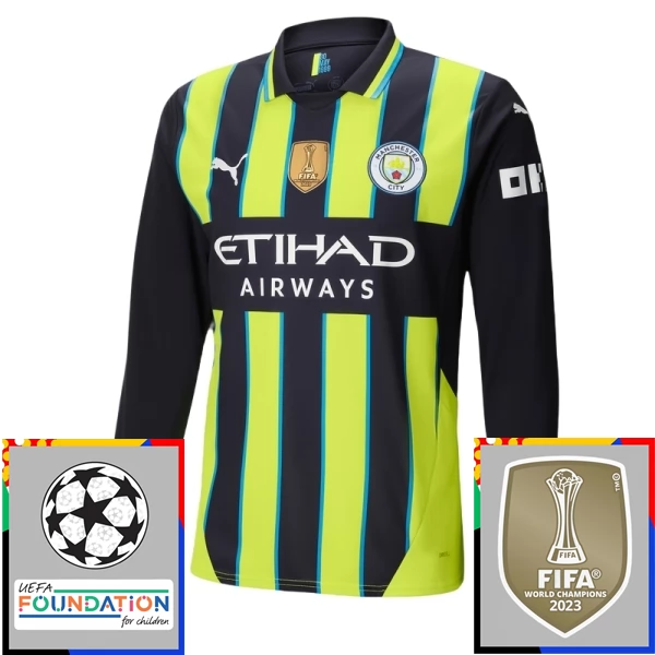 Maglia Manchester City Divisa Trasferta Champions League With Patch 2024/25 Manica Lunga Maglia Manchester City Divisa Trasferta Champions League With Patch 2024/25 Manica Lunga