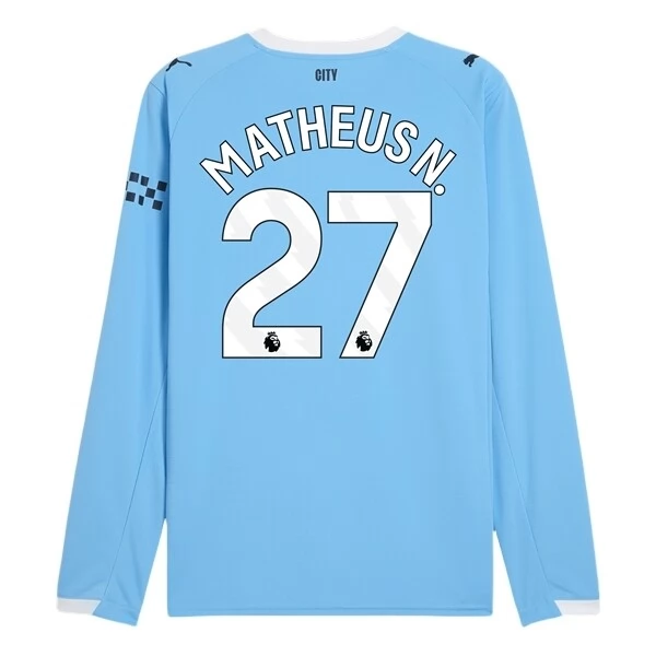 Maglia Manchester City Matheus N. 27 Divisa Prima 2025/26 Manica Lunga Maglia Manchester City Matheus N. 27 Divisa Prima 2025/26 Manica Lunga