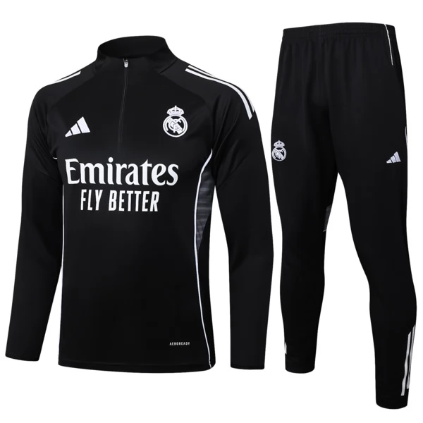 Real Madrid Tute Felpe da Allenamento Bambino 2025/26 - 1-4 Zip Nero Real Madrid Tute Felpe da Allenamento Bambino 2025/26 - 1-4 Zip Nero